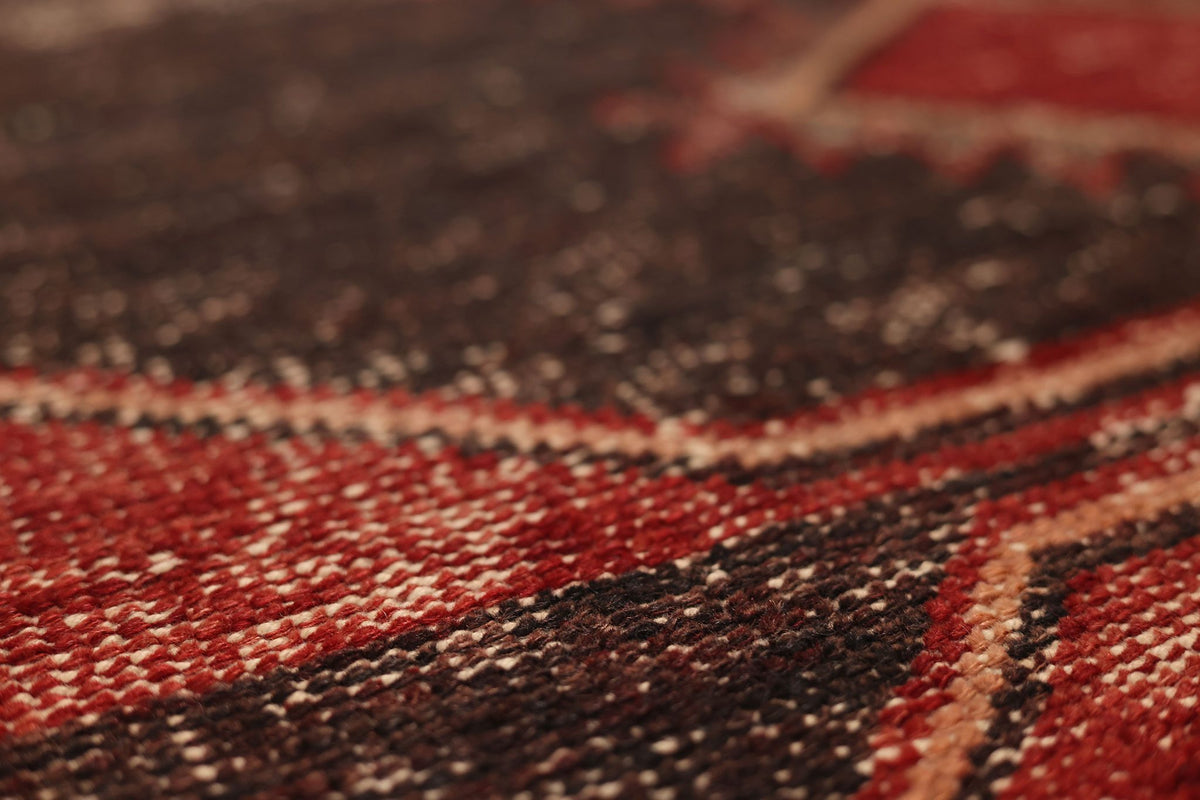 Vintage Malatya Turkish Runner Rug 3x11 ft — Red & Brown Geometric