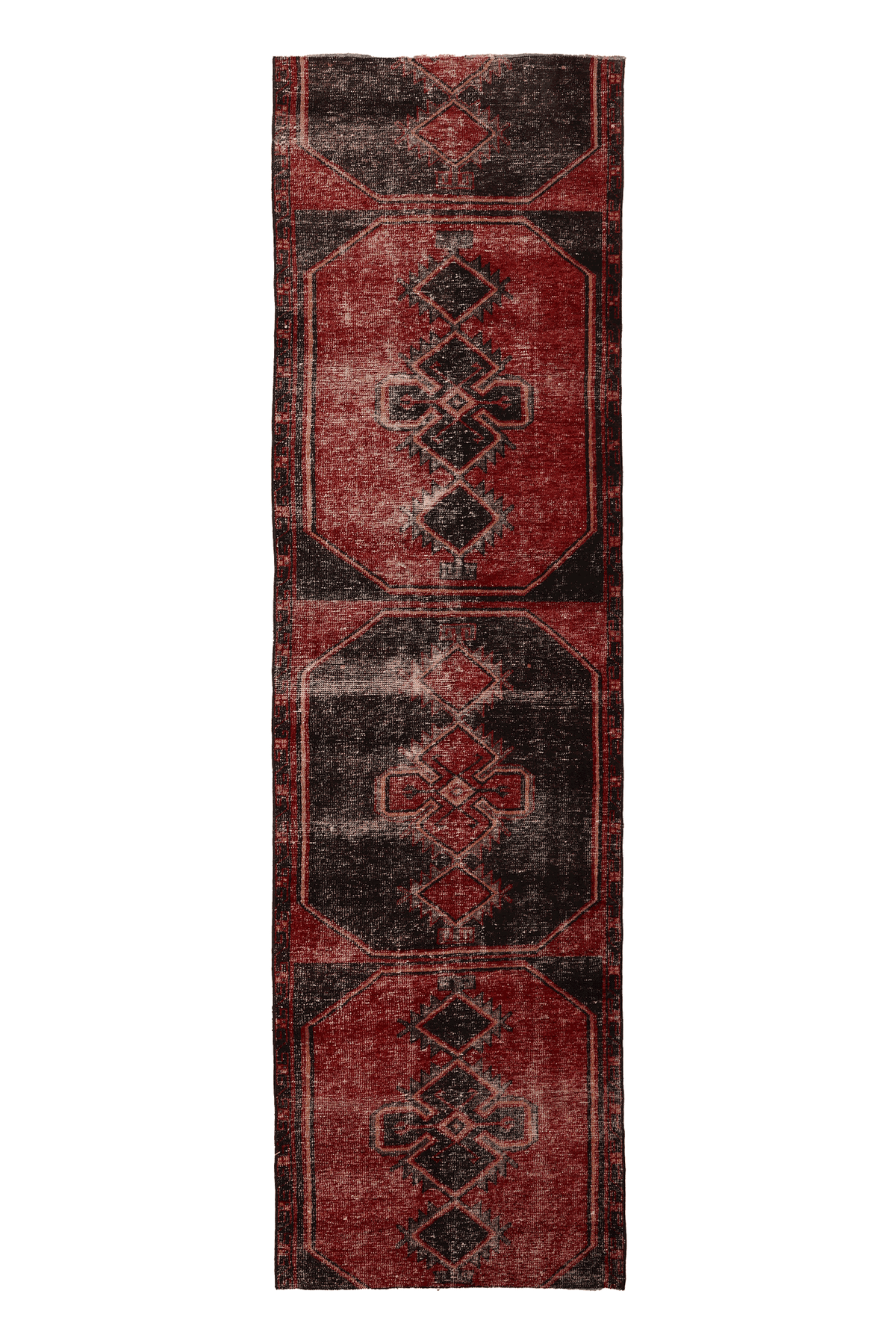 Vintage Malatya Turkish Runner Rug 3x11 ft — Red & Brown Geometric