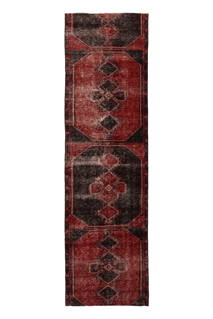 Vintage Malatya Turkish Runner Rug 3x11 ft — Red & Brown Geometric