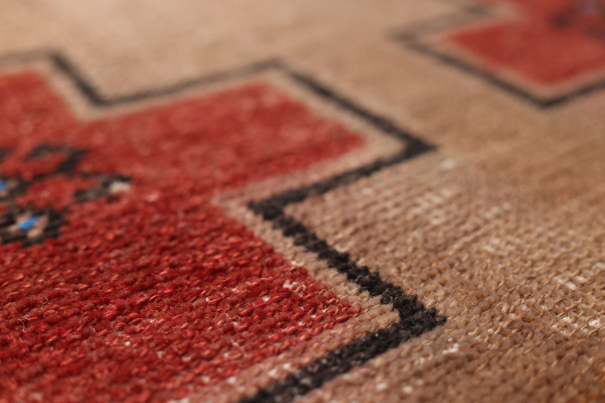 Vintage Malatya Turkish Runner Rug 3x14 ft — Red & Beige Geometric