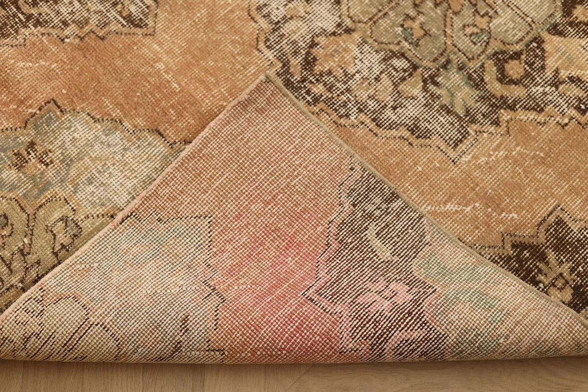 Vintage Konya Turkish Runner Rug 3x11 ft — Beige & Brown Floral