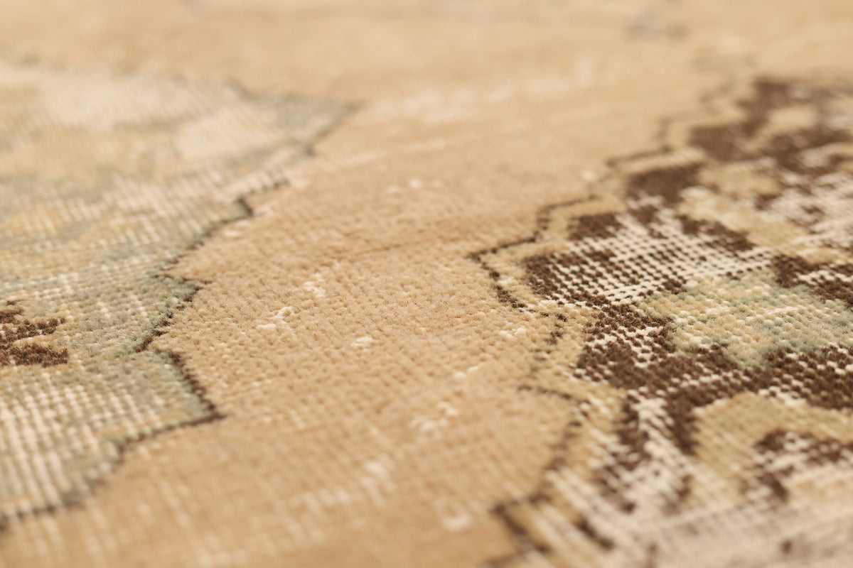 Vintage Konya Turkish Runner Rug 3x11 ft — Beige & Brown Floral