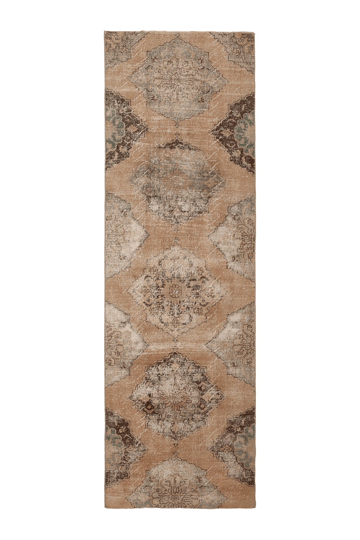 Vintage Konya Turkish Runner Rug 3x11 ft — Beige & Brown Floral