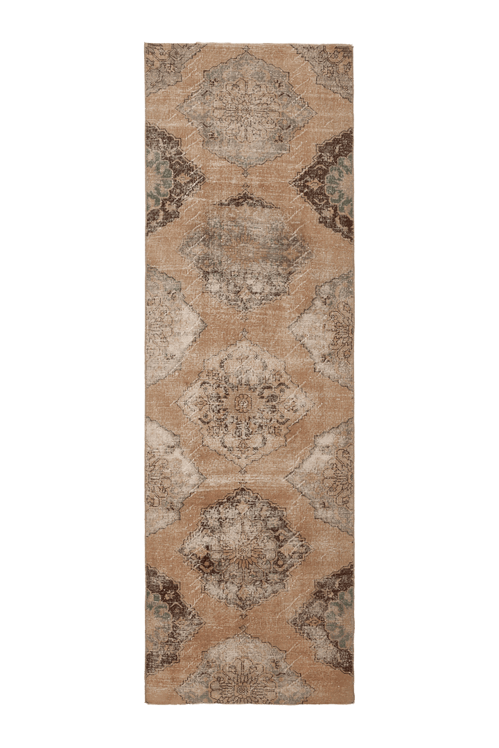 Vintage Konya Turkish Runner Rug 3x11 ft — Beige & Brown Floral