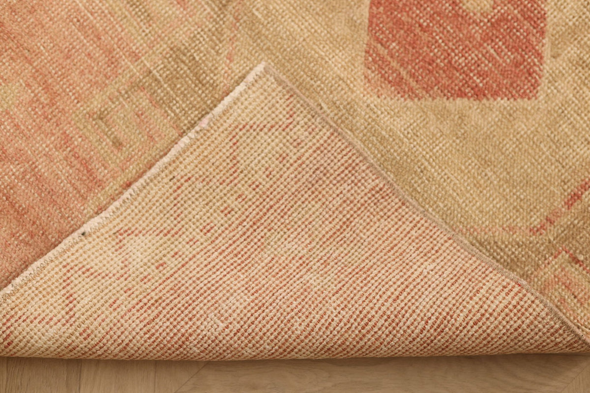 Vintage Malatya Turkish Runner Rug 3x11 ft — Beige & Red Geometric