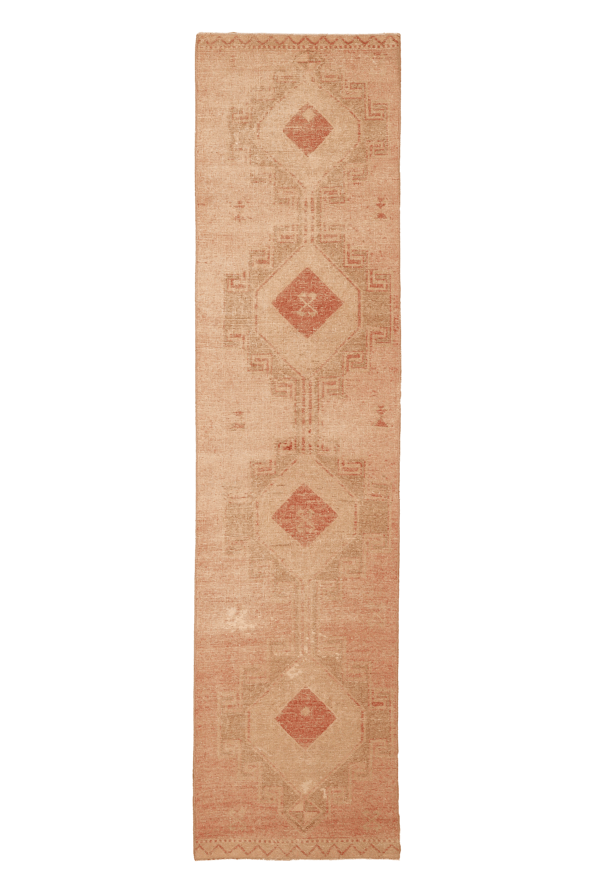 Vintage Malatya Turkish Runner Rug 3x11 ft — Beige & Red Geometric