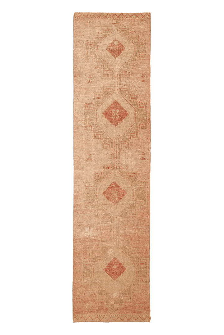 Vintage Malatya Turkish Runner Rug 3x11 ft — Beige & Red Geometric