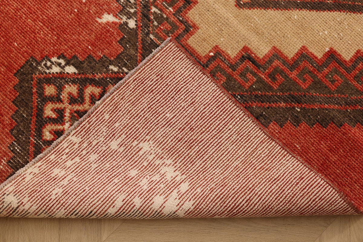 Vintage Malatya Turkish Runner Rug 3x13 ft — Red & Beige Geometric