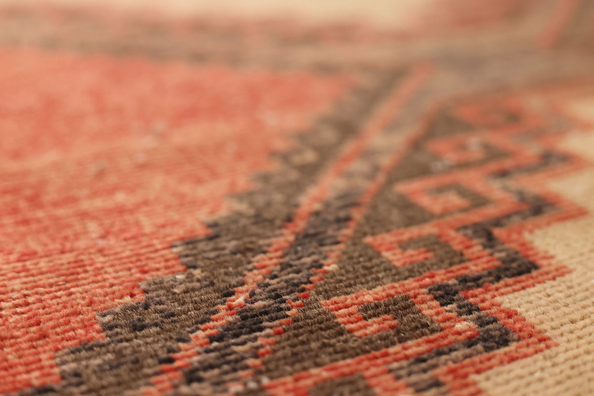 Vintage Malatya Turkish Runner Rug 3x13 ft — Red & Beige Geometric