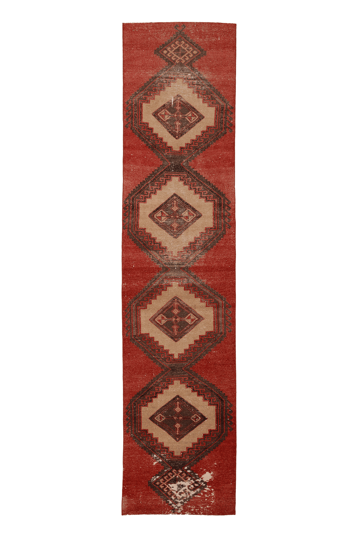 Vintage Malatya Turkish Runner Rug 3x13 ft — Red & Beige Geometric