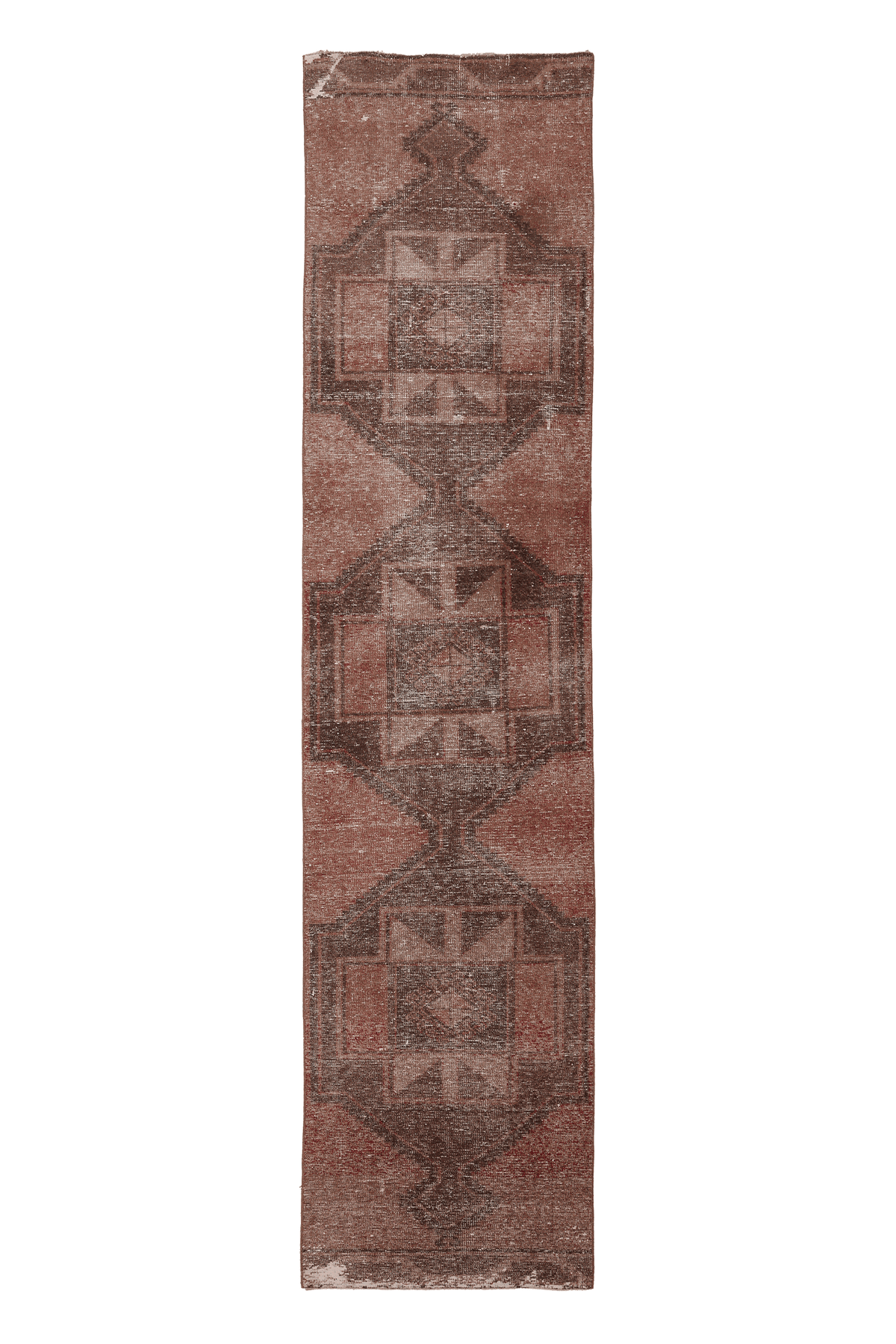 Vintage Malatya Turkish Runner Rug 3x13 ft — Red & Brown Geometric