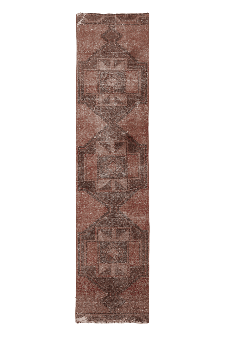 Vintage Malatya Turkish Runner Rug 3x13 ft — Red & Brown Geometric