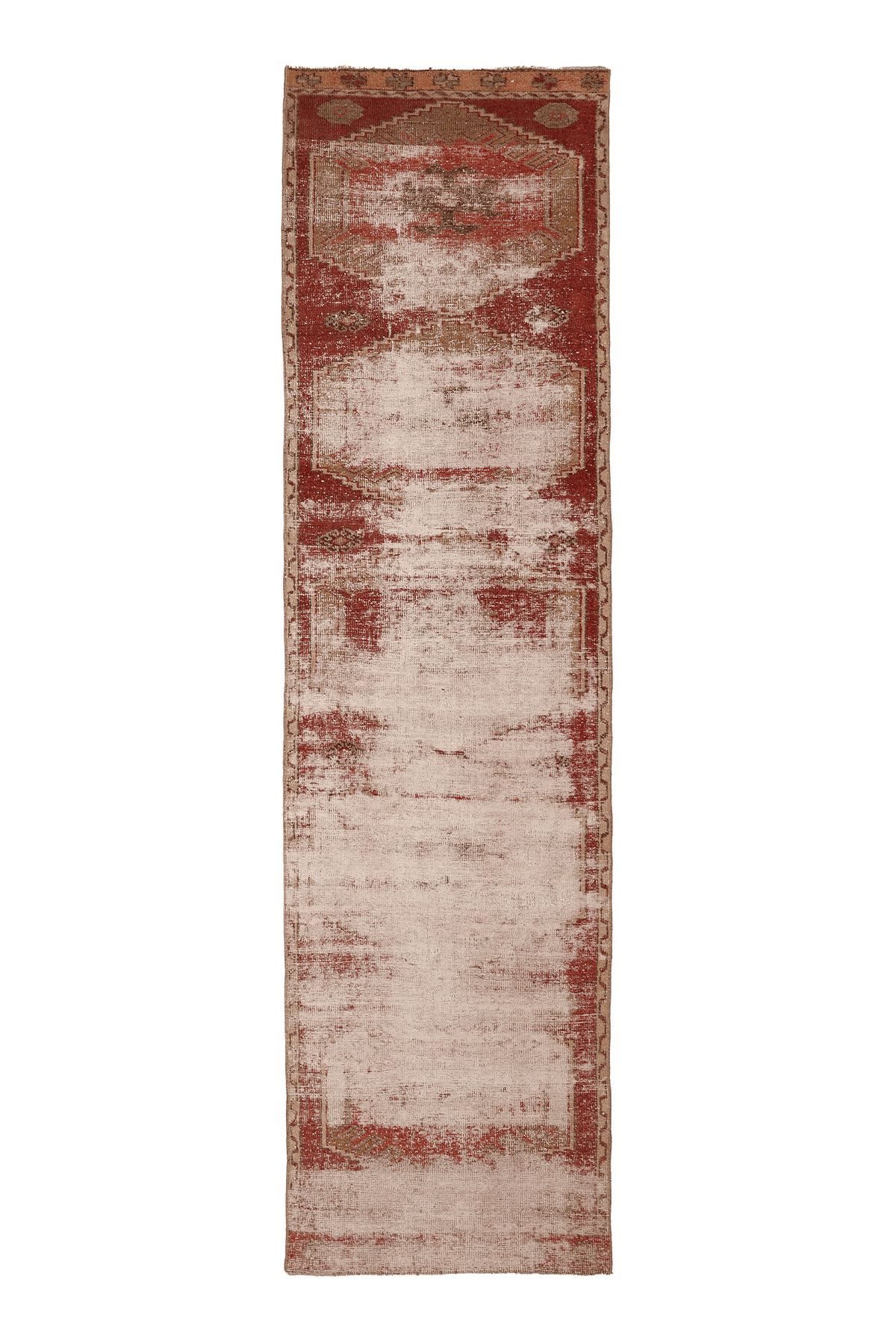 Vintage Malatya Turkish Runner Rug 3x11 ft — Red & Beige Geometric