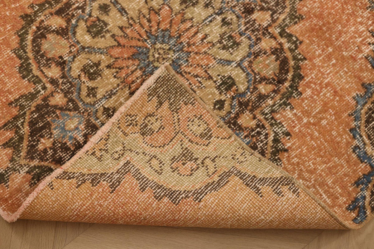 Vintage Konya Turkish Runner Rug 3x11 ft — Orange & Brown Floral