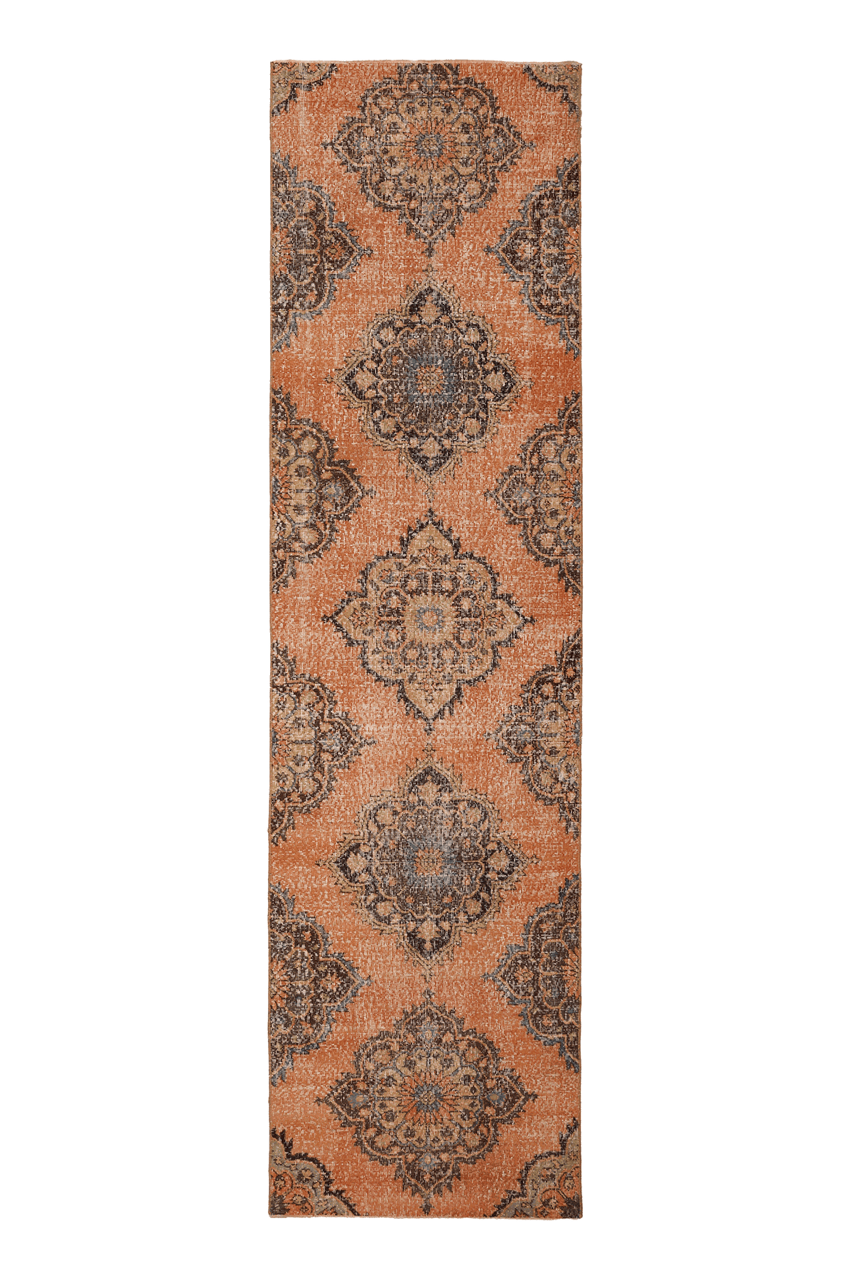 Vintage Konya Turkish Runner Rug 3x11 ft — Orange & Brown Floral