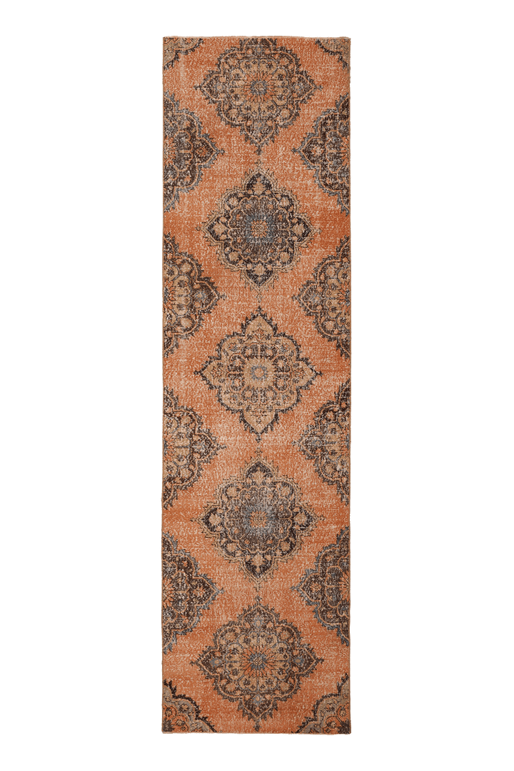 Vintage Konya Turkish Runner Rug 3x11 ft — Orange & Brown Floral