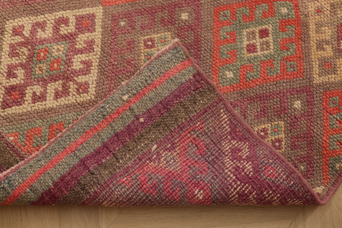 Vintage Southeastern Patchwork Runner Rug 3x11 ft — Red & Brown Geometric