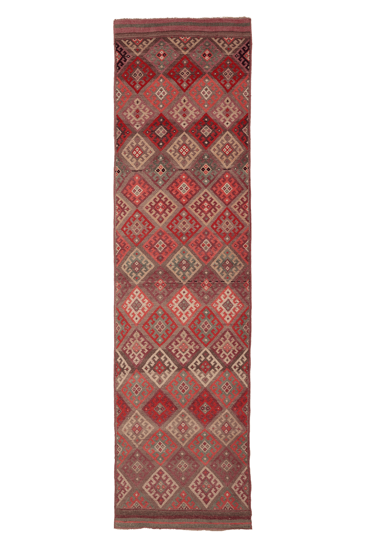 Vintage Southeastern Patchwork Runner Rug 3x11 ft — Red & Brown Geometric