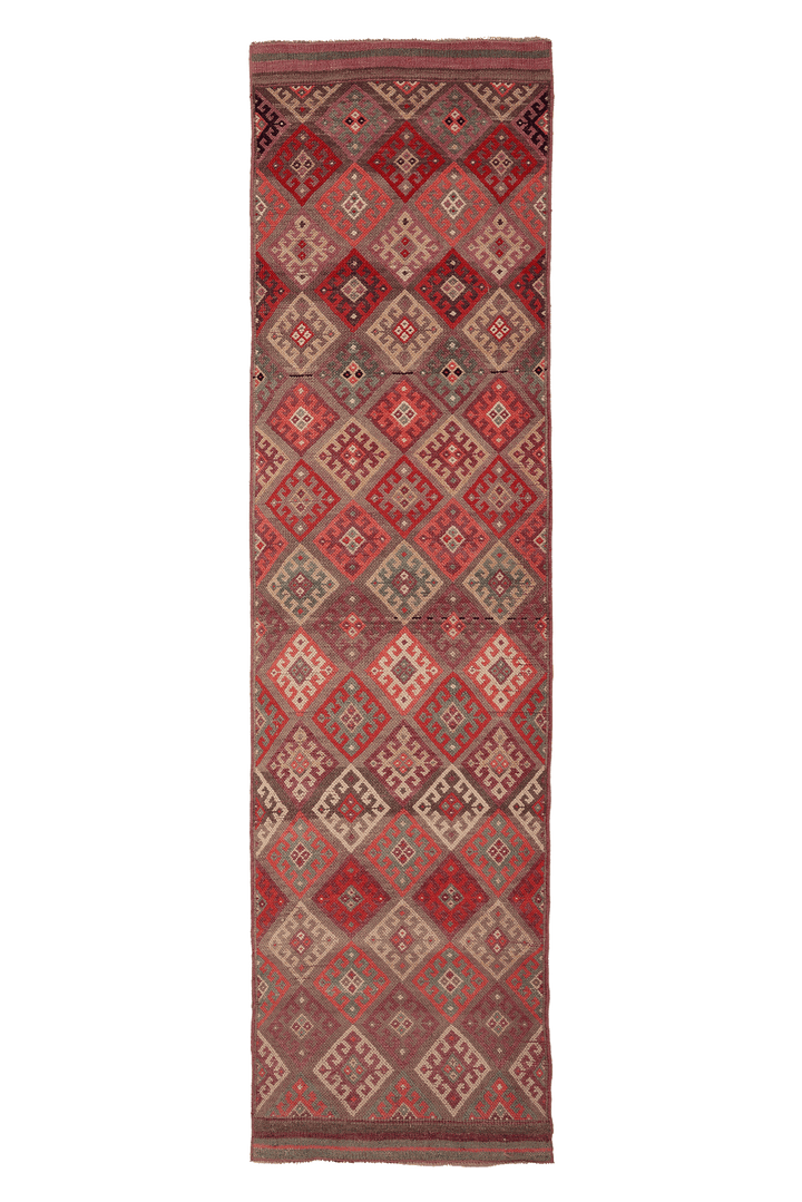 Vintage Southeastern Patchwork Runner Rug 3x11 ft — Red & Brown Geometric