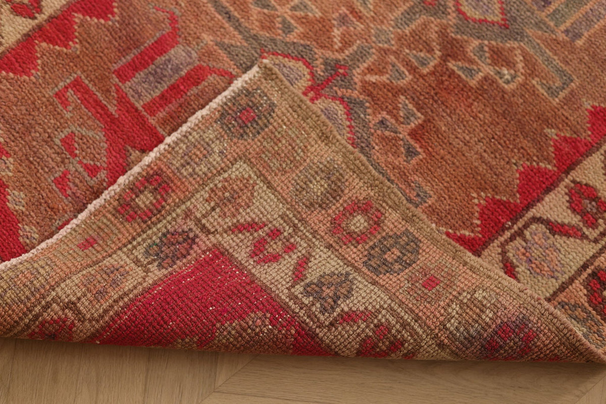 Vintage Southeastern Persian Style Runner Rug 3x13 ft — Red & Brown Geometric