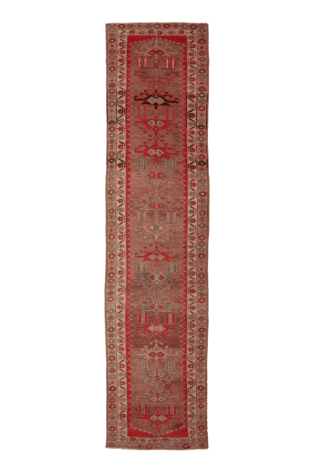 Vintage Southeastern Persian Style Runner Rug 3x13 ft — Red & Brown Geometric