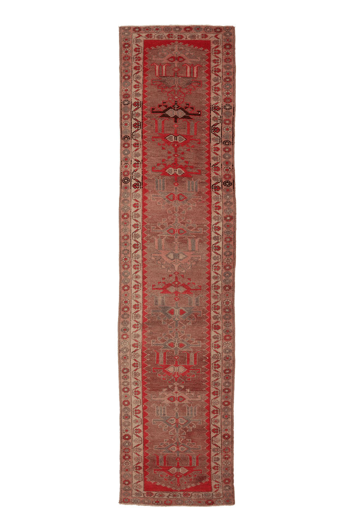 Vintage Southeastern Persian Style Runner Rug 3x13 ft — Red & Brown Geometric