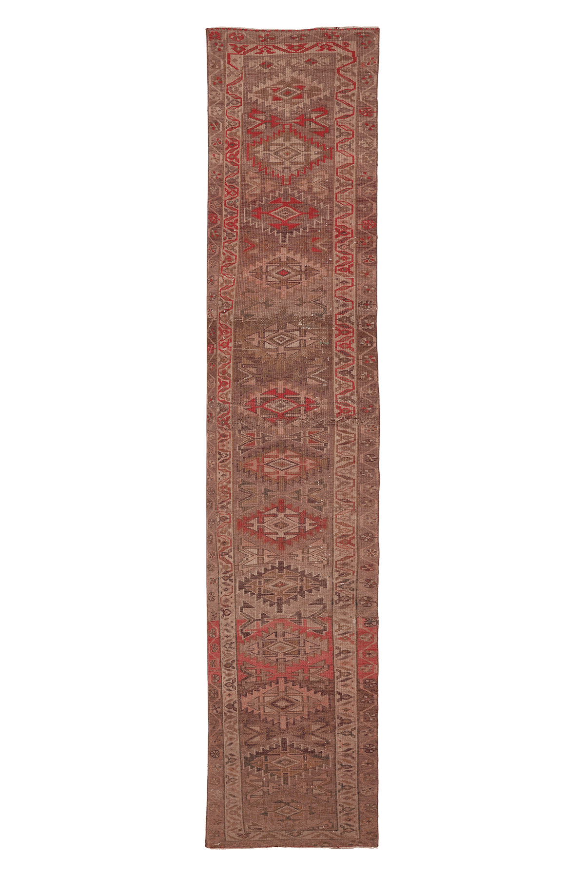 Vintage Southeastern Persian Style Runner Rug 3x14 ft — Brown & Red Geometric