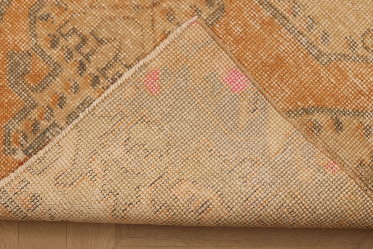 Vintage Nevşehir Turkish Area Rug 3x6 ft — Orange & Beige Distressed