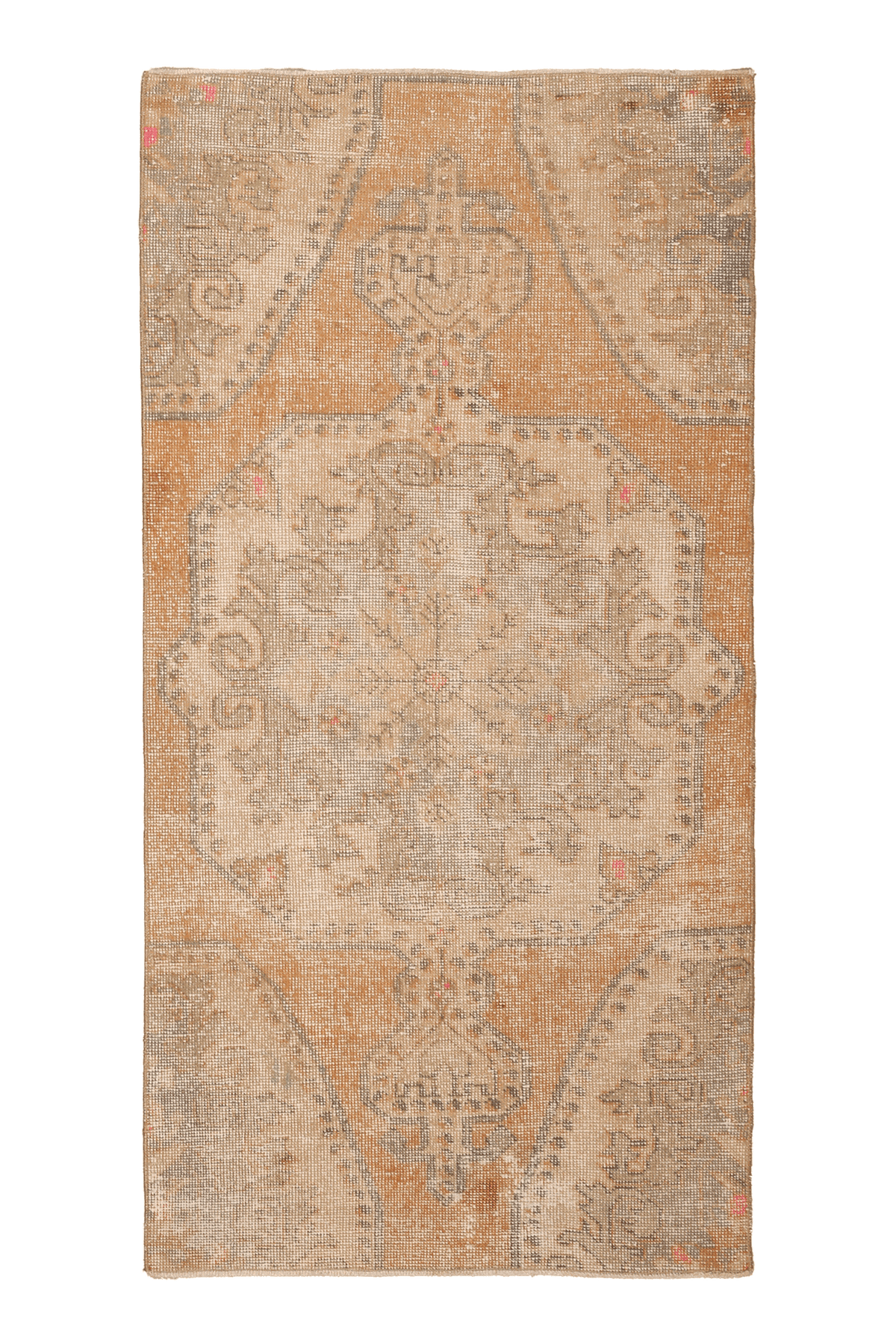 Vintage Nevşehir Turkish Area Rug 3x6 ft — Orange & Beige Distressed