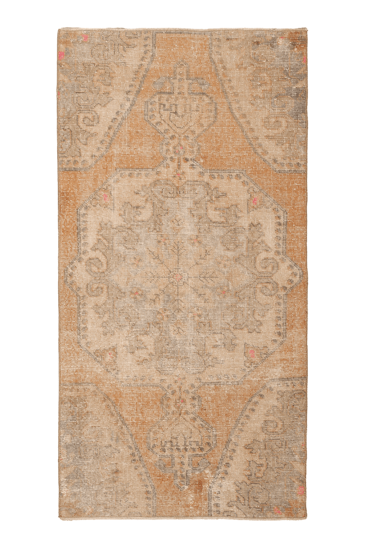 Vintage Nevşehir Turkish Area Rug 3x6 ft — Orange & Beige Distressed