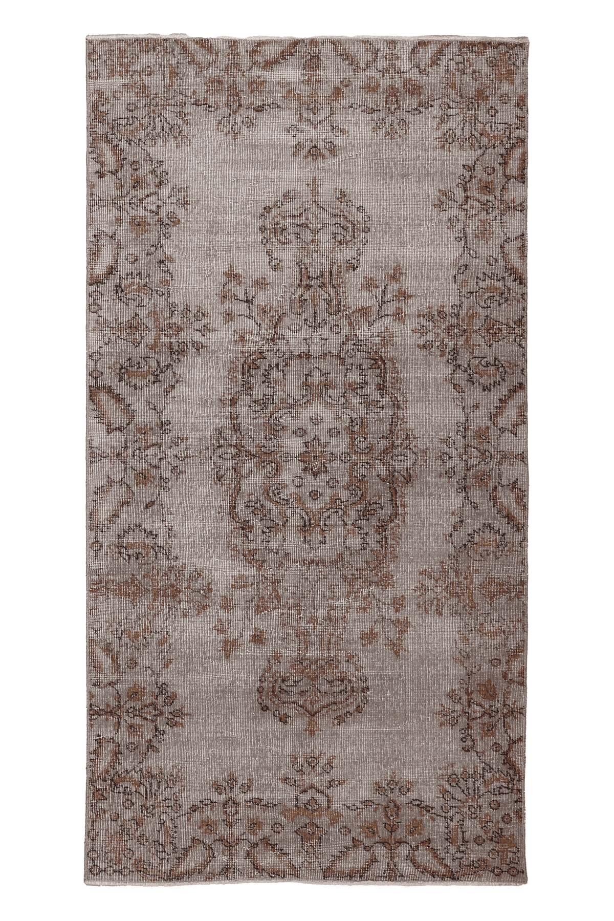 Vintage Isparta Turkish Runner Rug 4x7 ft — Gray & Brown Floral