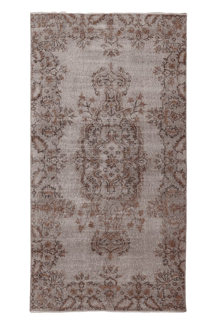 Vintage Isparta Turkish Runner Rug 4x7 ft — Gray & Brown Floral