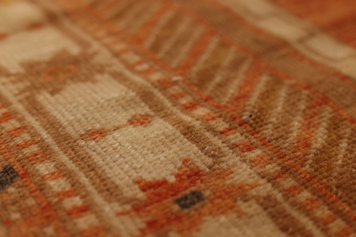 Vintage Malatya Turkish Runner Rug 3x5 ft — Orange & Brown Geometric