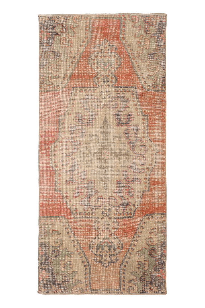 Vintage Nevşehir Turkish Runner Rug 3x6 ft — Orange & Beige Distressed