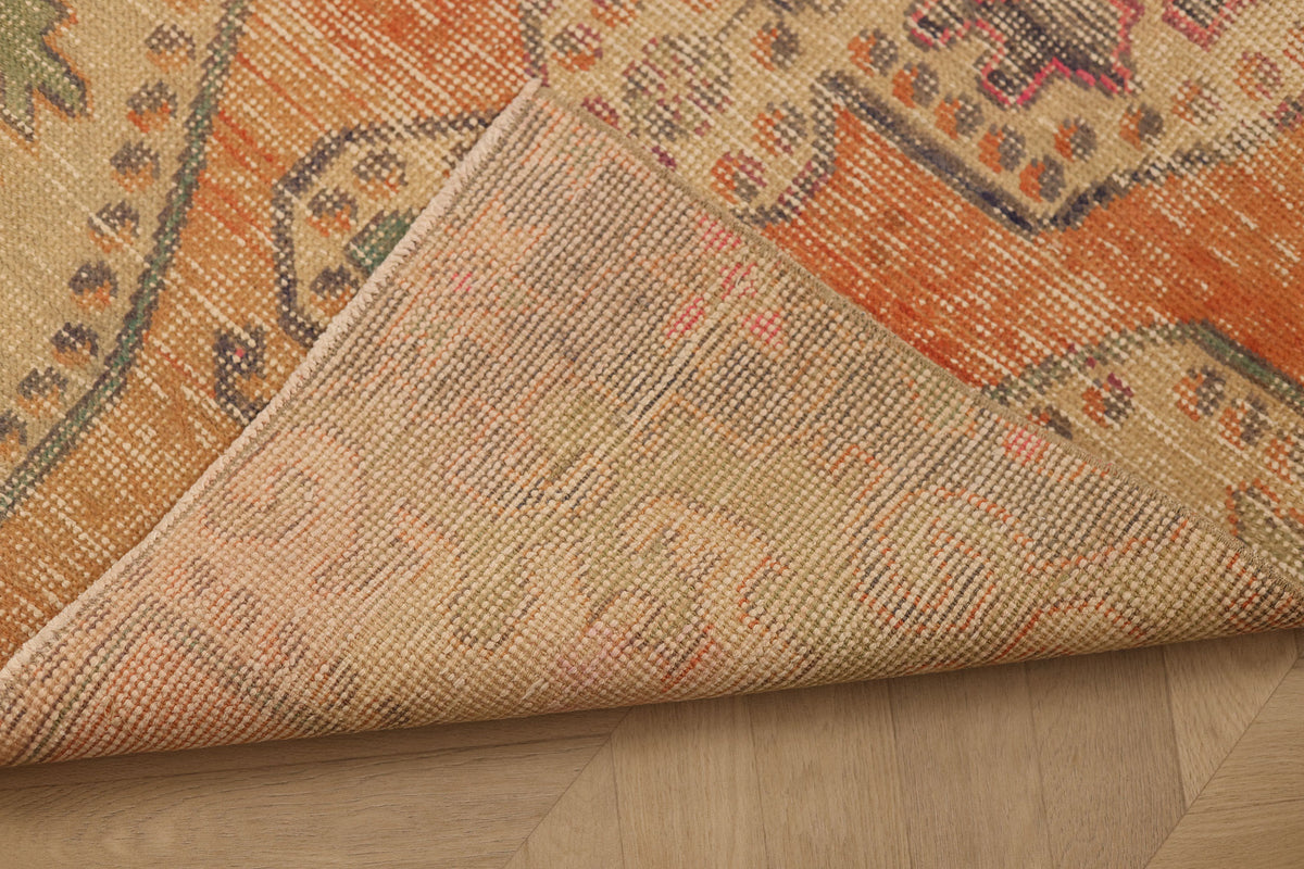 Vintage Nevşehir Turkish Runner Rug 3x6 ft — Orange & Beige Distressed
