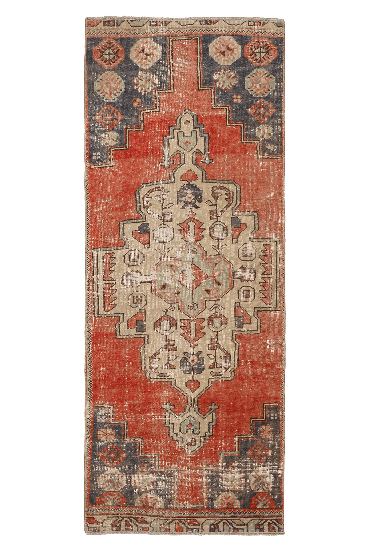 Vintage Nevşehir Turkish Runner Rug 2x6 ft — Red & Beige Geometric