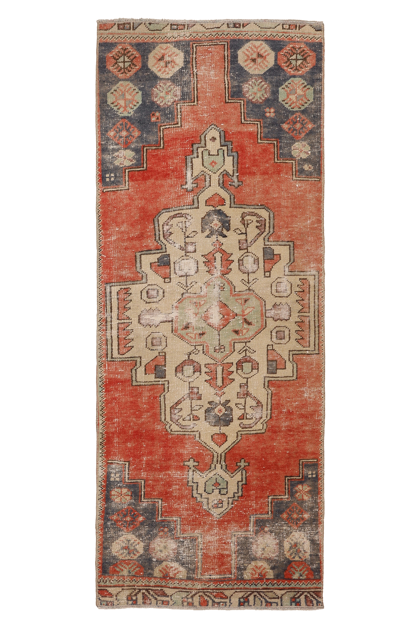 Vintage Nevşehir Turkish Runner Rug 2x6 ft — Red & Beige Geometric