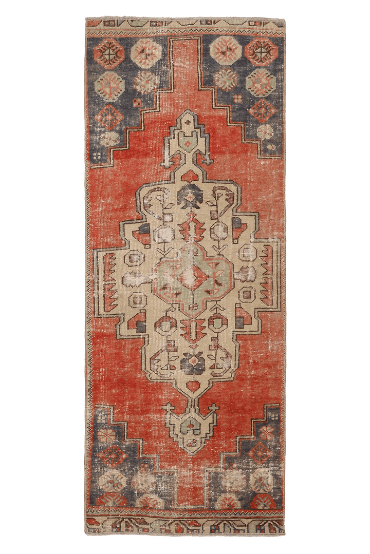 Vintage Nevşehir Turkish Runner Rug 2x6 ft — Red & Beige Geometric