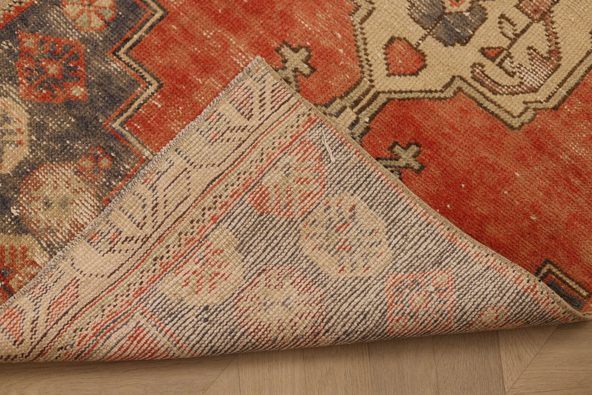 Vintage Nevşehir Turkish Runner Rug 2x6 ft — Red & Beige Geometric