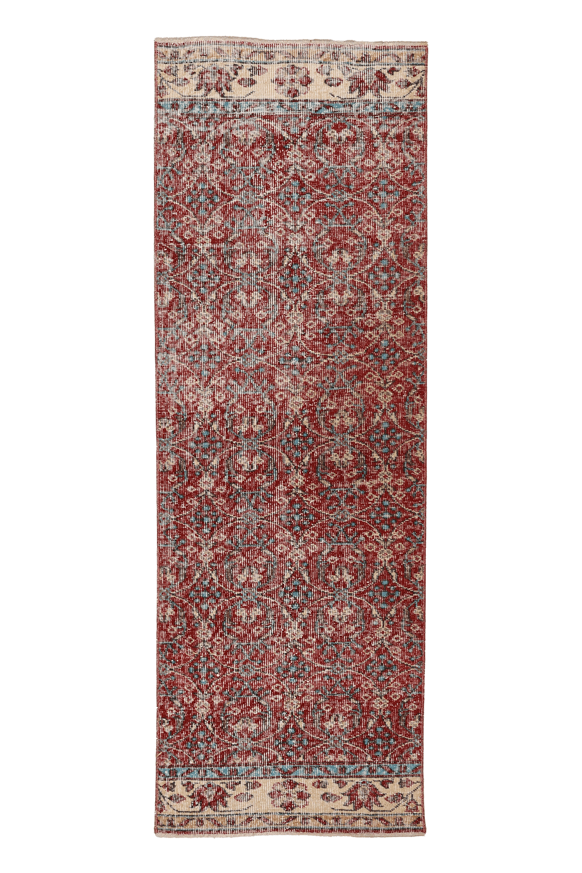 Vintage Isparta Turkish Runner Rug 2x7 ft — Red & Beige Floral