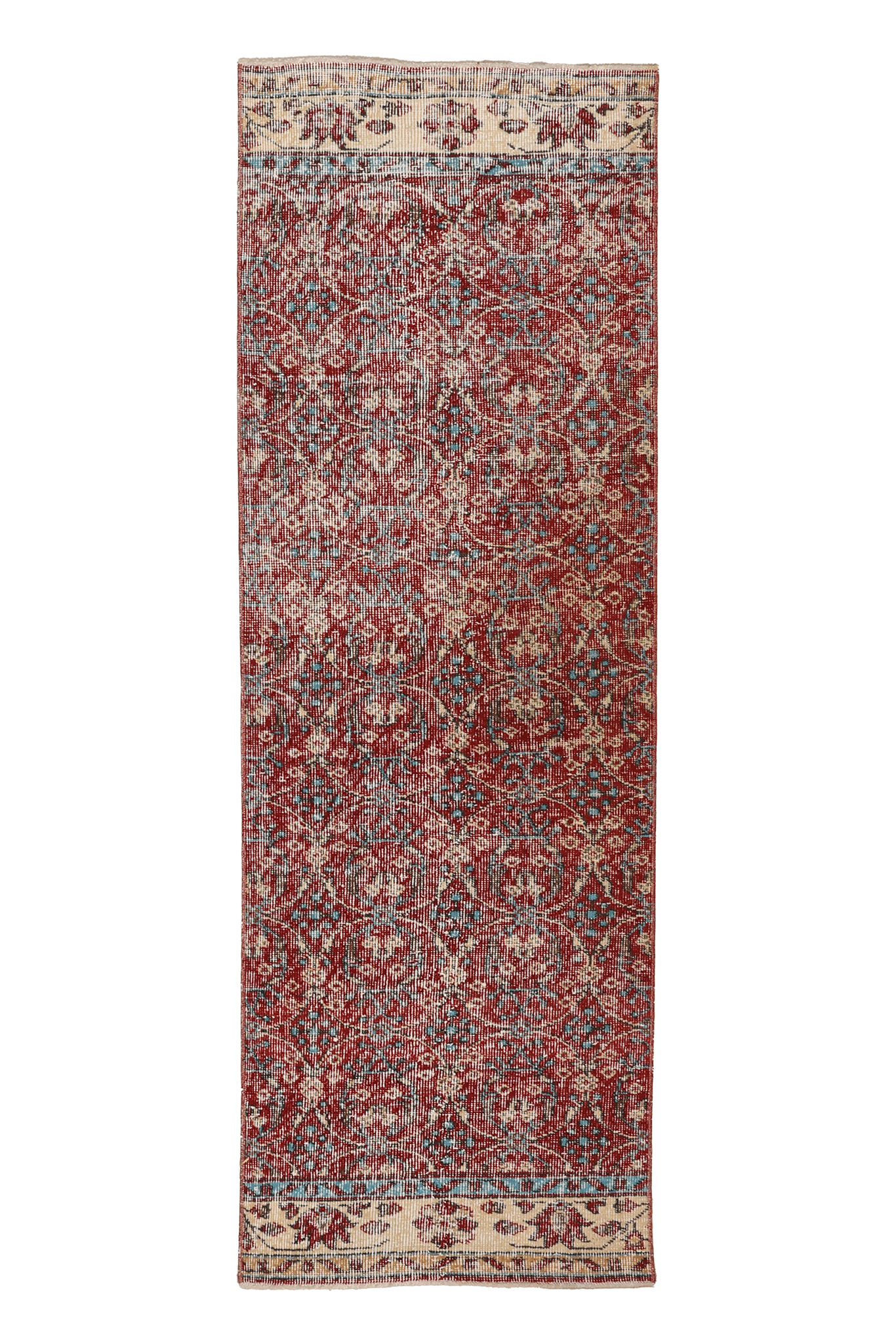Vintage Isparta Turkish Runner Rug 2x7 ft — Red & Beige Floral