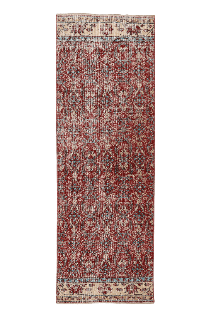 Vintage Isparta Turkish Runner Rug 2x7 ft — Red & Beige Floral