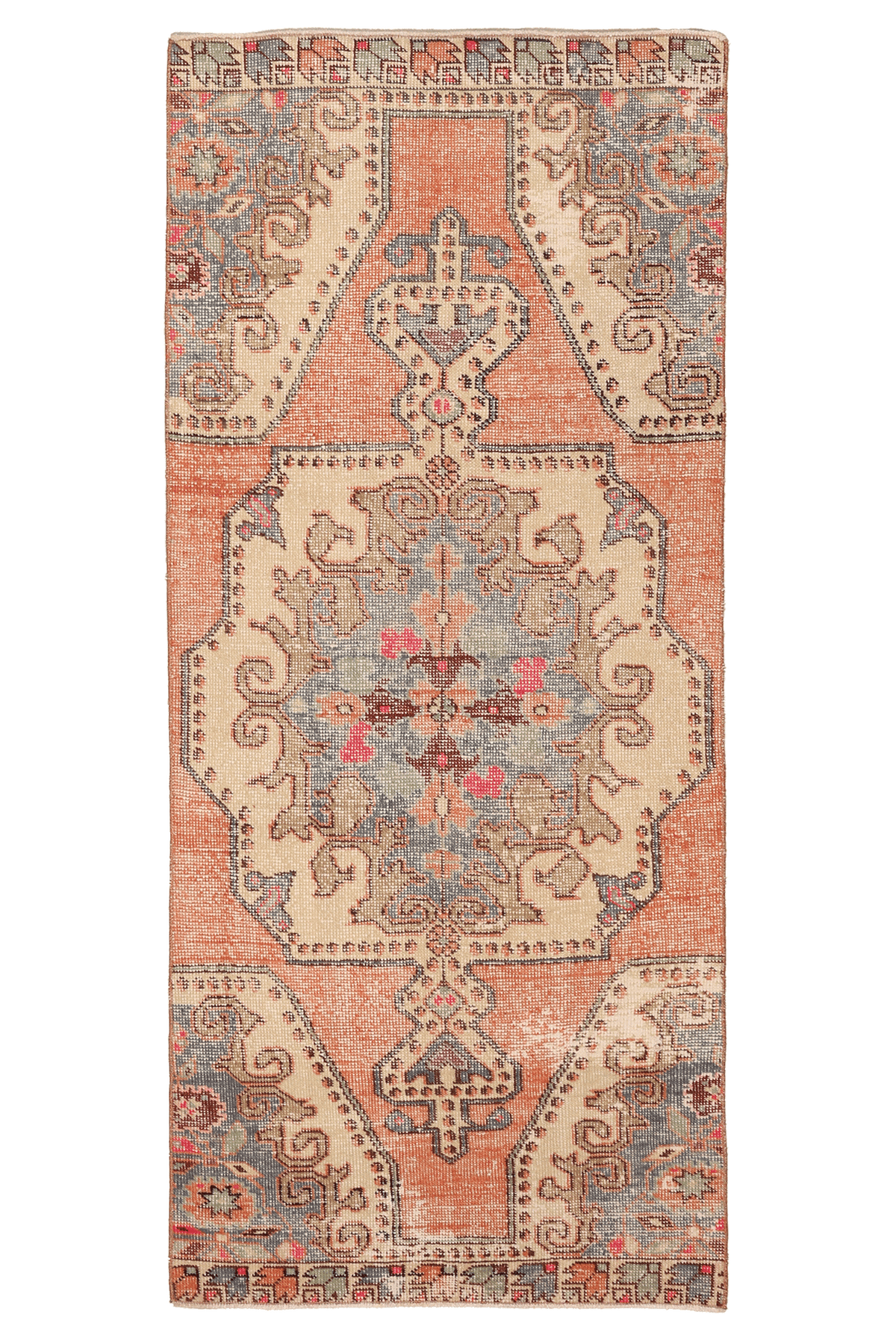 Vintage Nevşehir Turkish Runner Rug 3x7 ft — Orange & Beige Floral