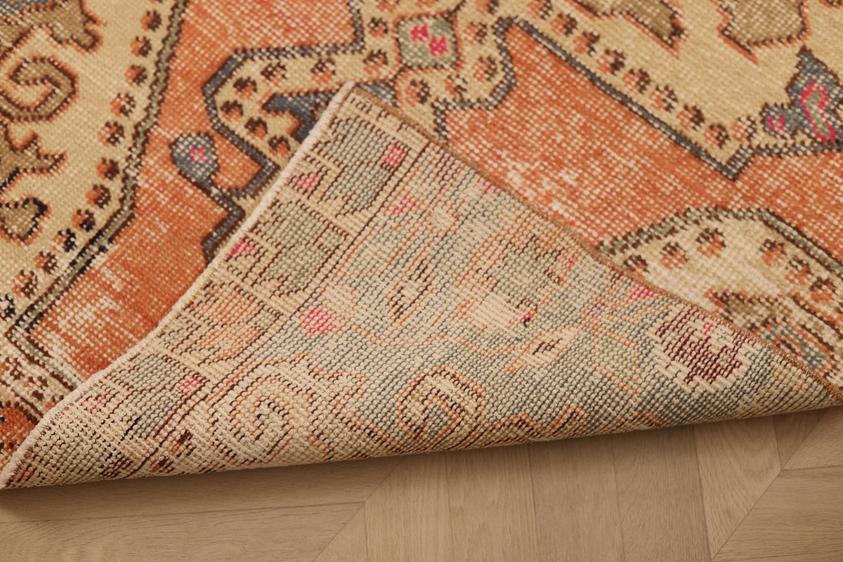 Vintage Nevşehir Turkish Runner Rug 3x7 ft — Orange & Beige Floral