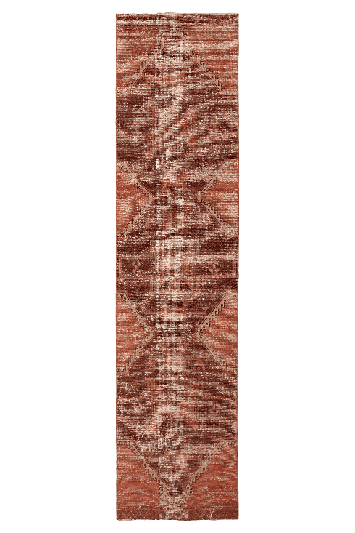 Vintage Malatya Turkish Runner Rug 3x11 ft — Red & Brown Geometric