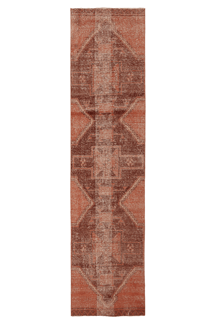 Vintage Malatya Turkish Runner Rug 3x11 ft — Red & Brown Geometric