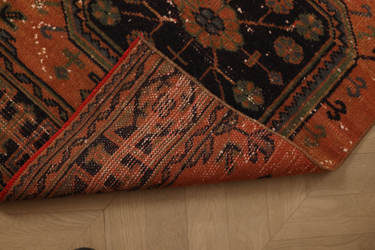 Vintage Konya Turkish Runner Rug 2x11 ft — Orange & Green Geometric (No. 26897)