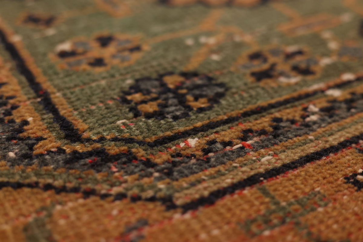 Vintage Konya Turkish Runner Rug 2x11 ft — Orange & Green Geometric (No. 26897)