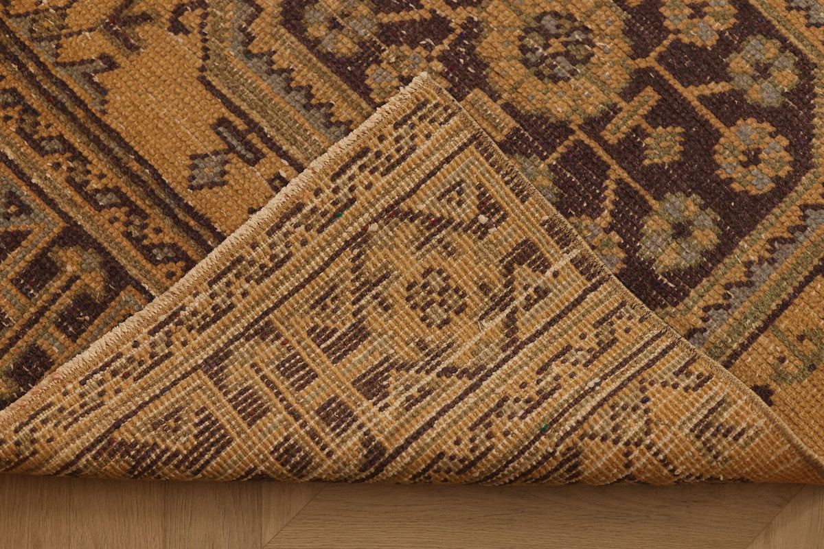 Vintage Konya Turkish Runner Rug 3x11 ft — Beige & Brown Floral