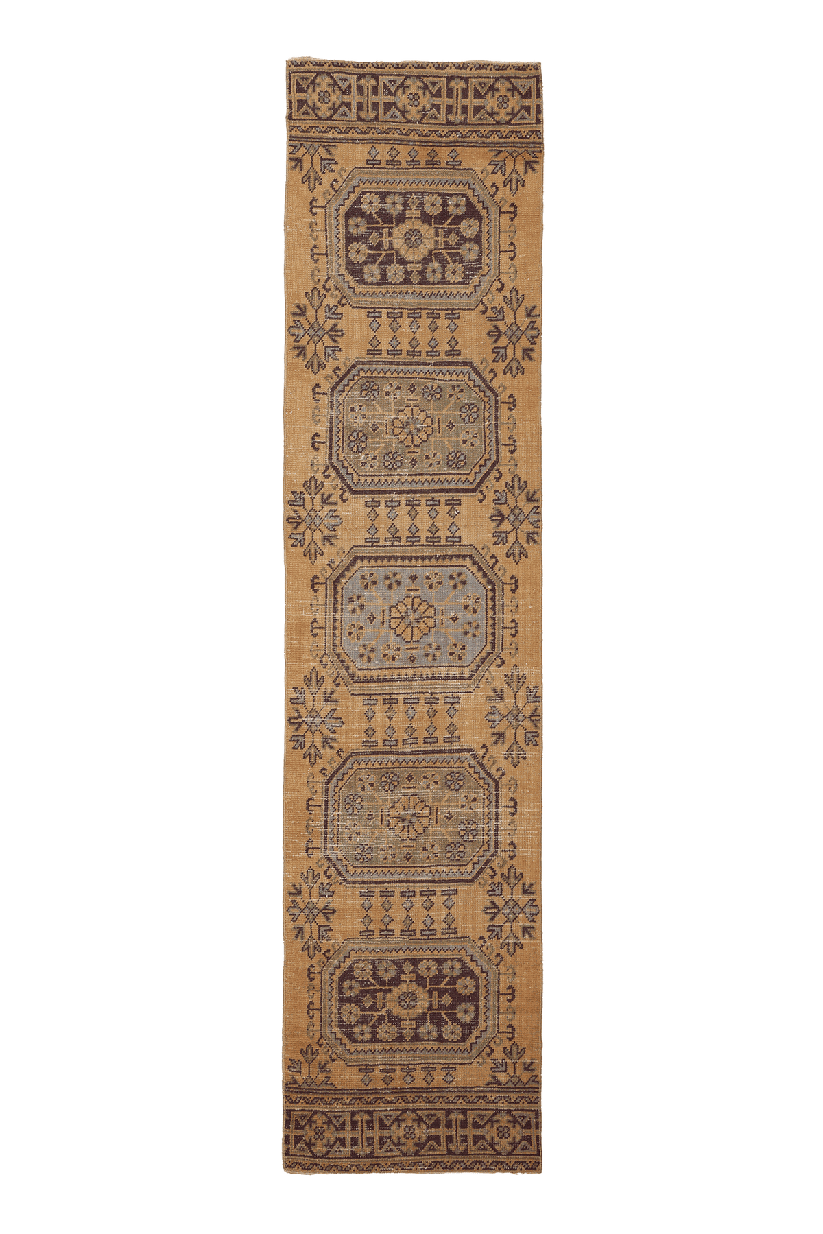 Vintage Konya Turkish Runner Rug 3x11 ft — Beige & Brown Floral